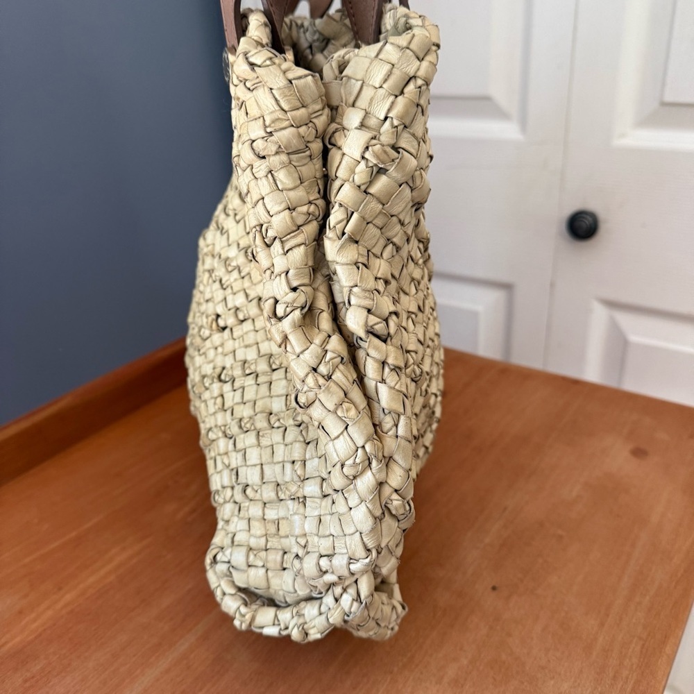 Furla Leather Woven Tote Bag Purse - Picture 4 of 7